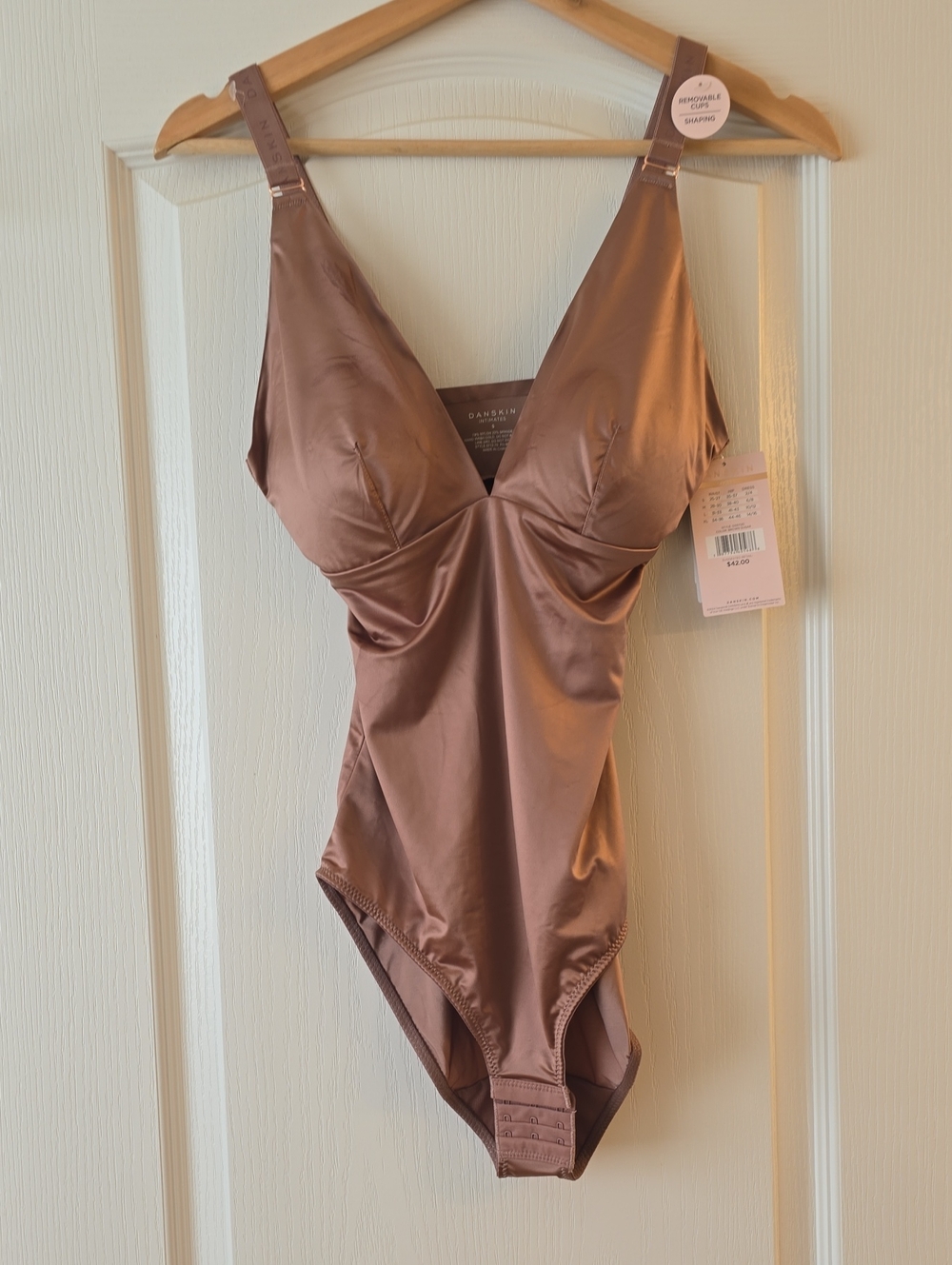 Danskin Intimates V-Neck Satin-Look Shapewear in Brown